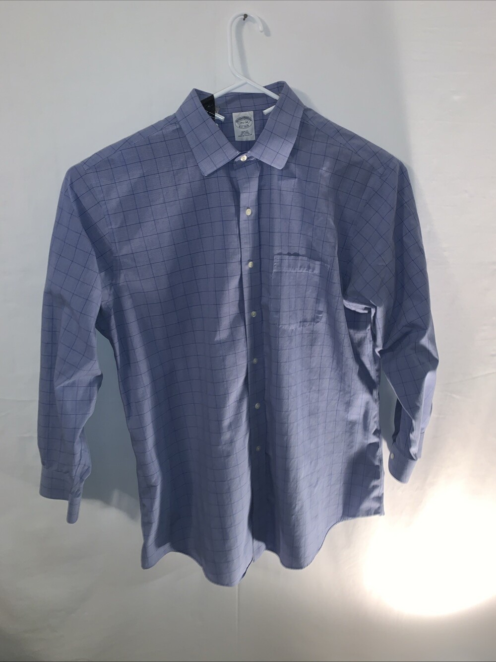 Brooks Brothers Classic Button Down shirt blue white Check long sleeve 17.5-34